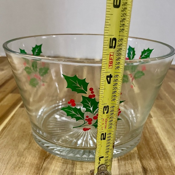 VTG Indiana Glass Holly Berry Ice Bucket Serving Round Bowl Crystal Christmas - Picture 5 of 8